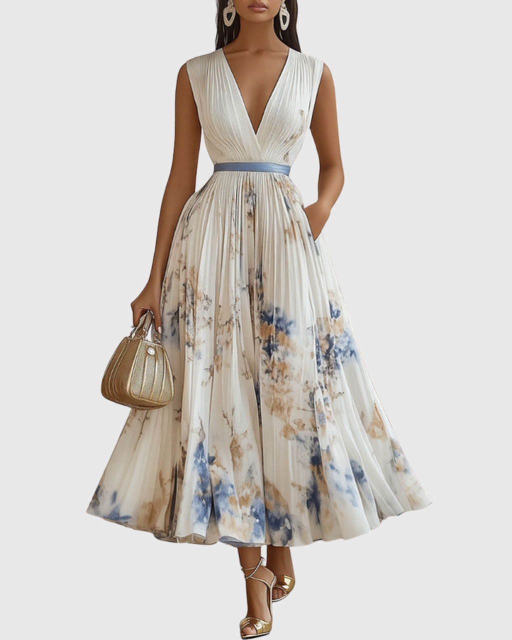 Elegant Collection | Floral Maxi Dress with Long Sleeves & Ribbon Tie | Flattering Fit for Graceful Movement