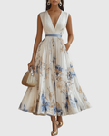 Elegant Collection | Floral Maxi Dress with Long Sleeves & Ribbon Tie | Flattering Fit for Graceful Movement