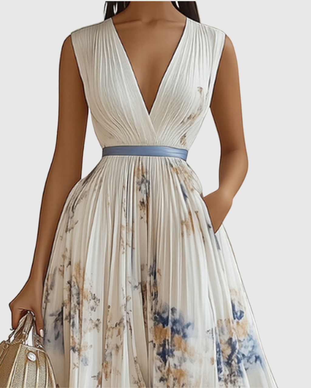 Elegant Collection | Floral Maxi Dress with Long Sleeves & Ribbon Tie | Flattering Fit for Graceful Movement