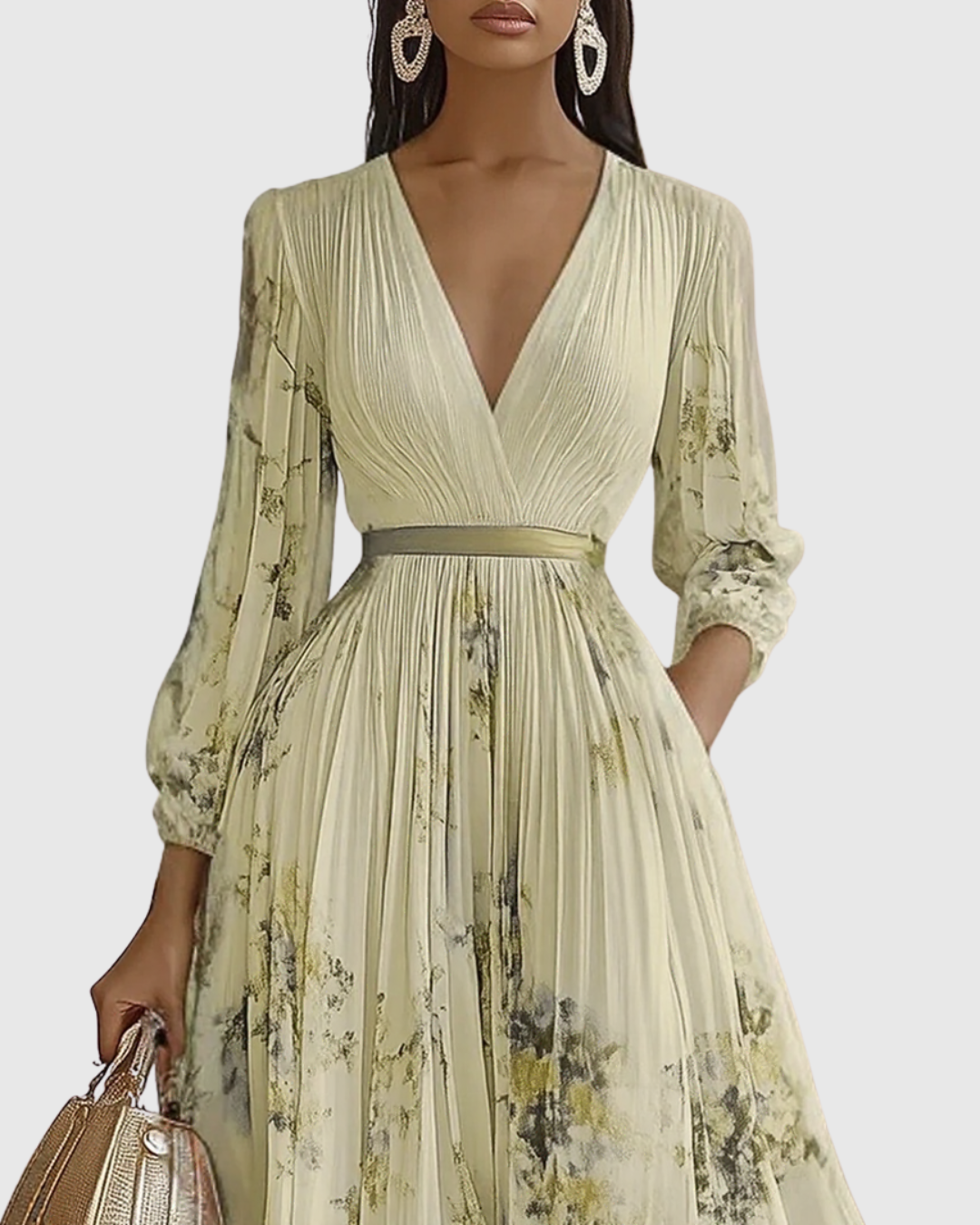 Elegant Collection | Floral Maxi Dress with Long Sleeves & Ribbon Tie | Flattering Fit for Graceful Movement