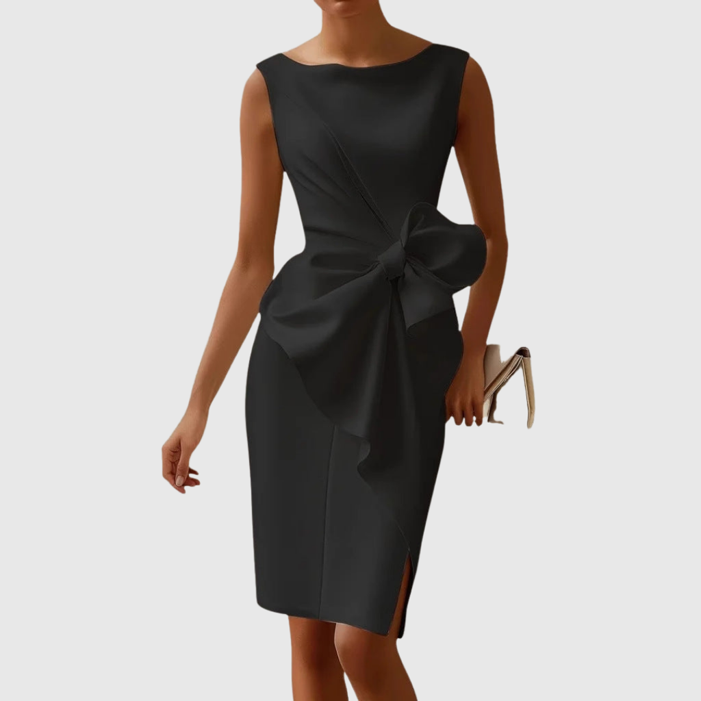 Elegant White Midi Dress with Sculpted Bow Detail for Effortless Style