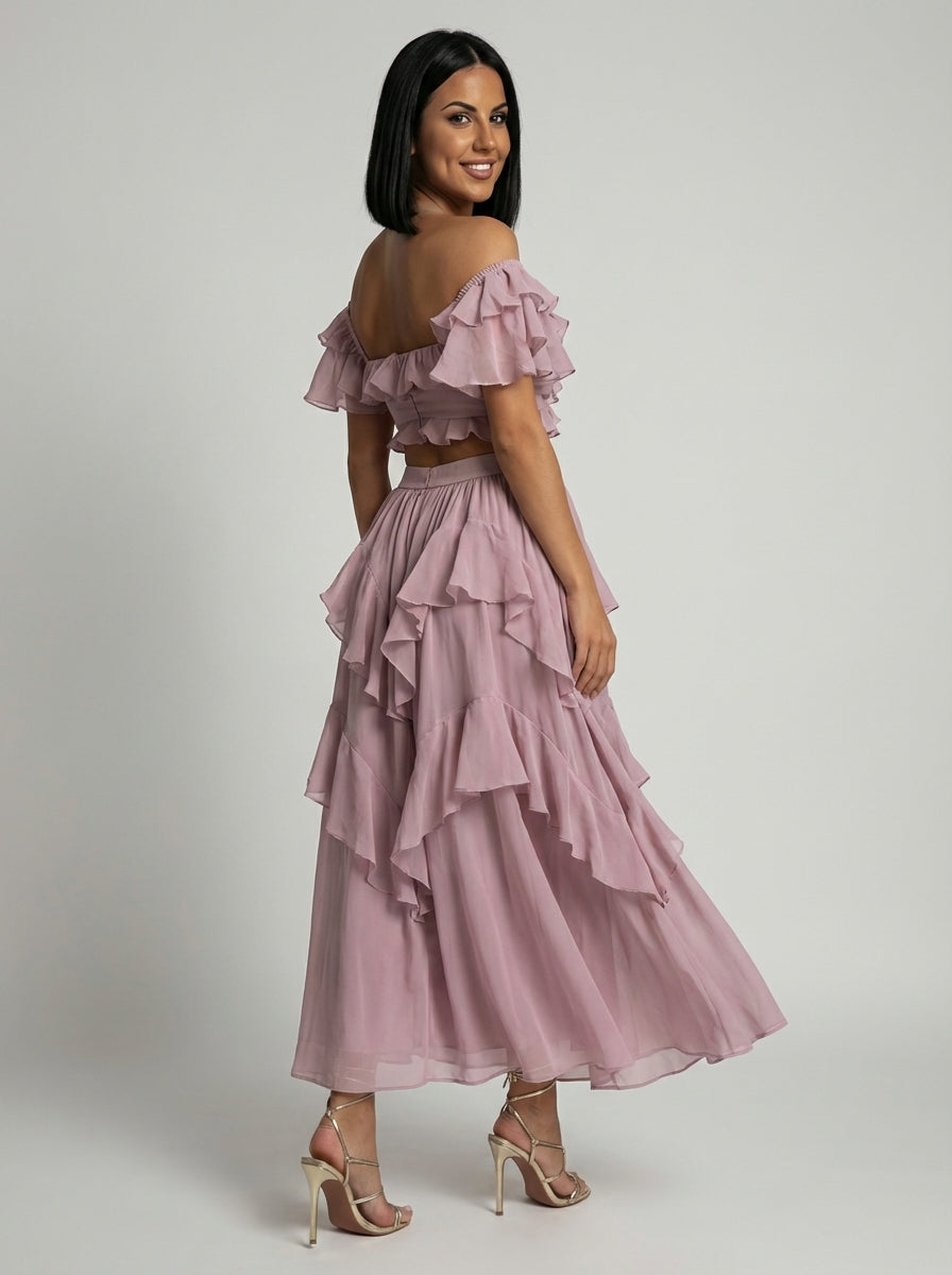 Madison | Women’s Off Shoulder Ruffle Corset Midi Dress