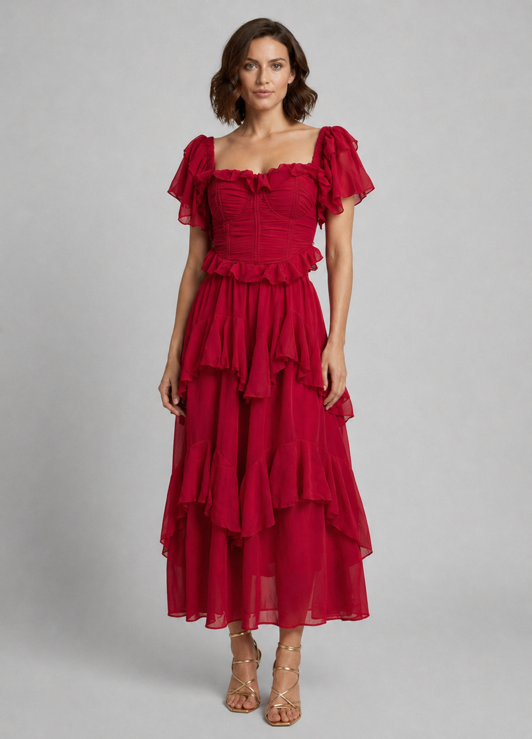 Madison | Women’s Off Shoulder Ruffle Corset Midi Dress