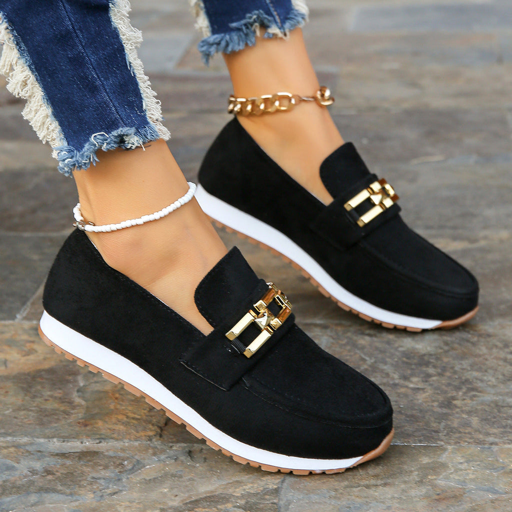 Jenny | Suede Loafers with Gold Accents