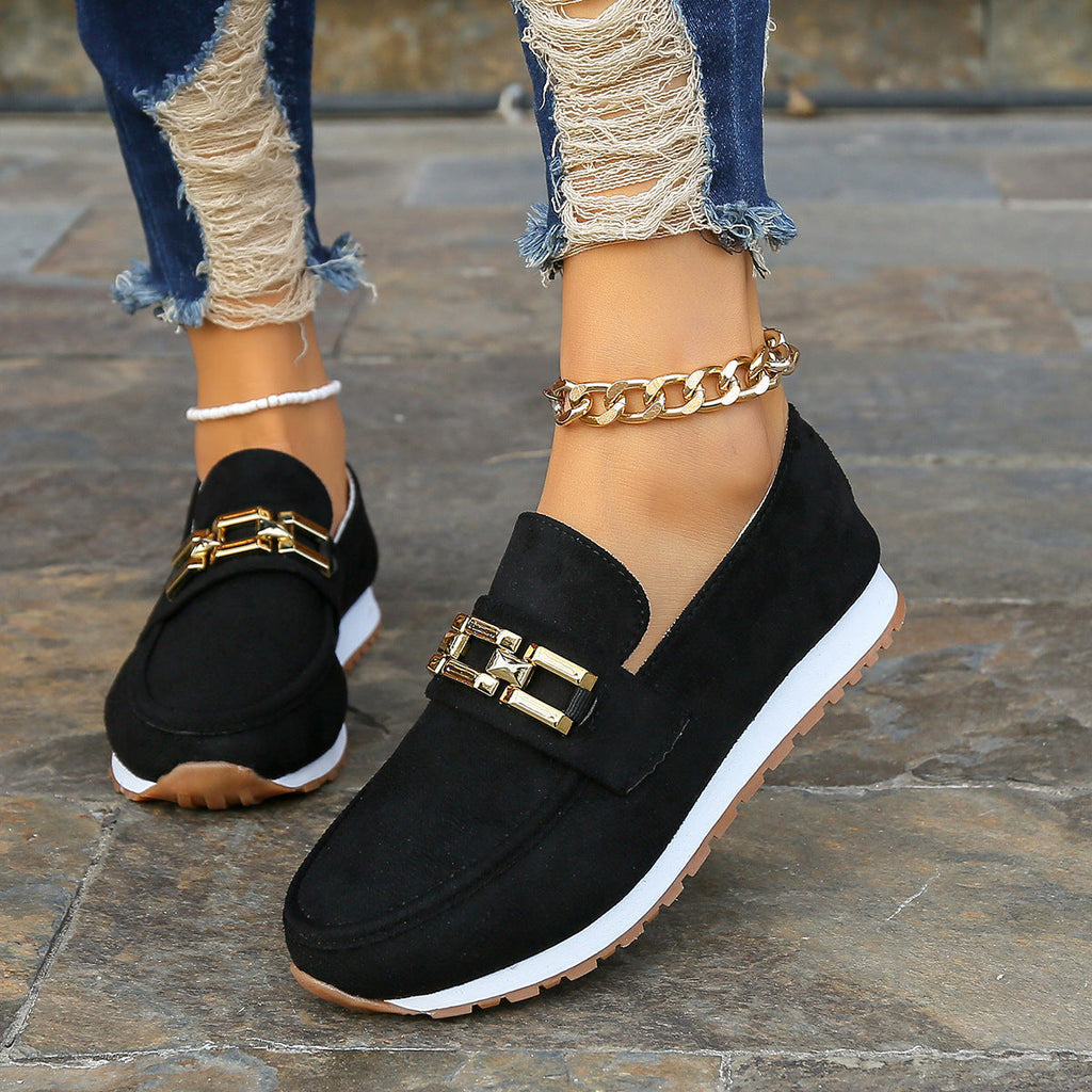 Jenny | Suede Loafers with Gold Accents