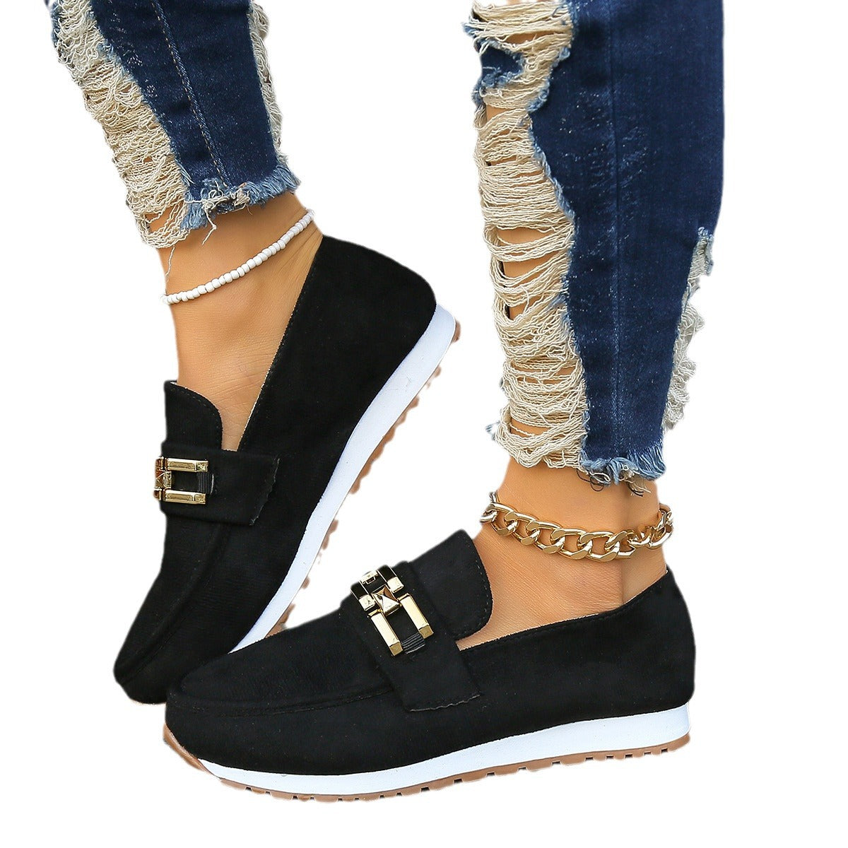 Jenny | Suede Loafers with Gold Accents