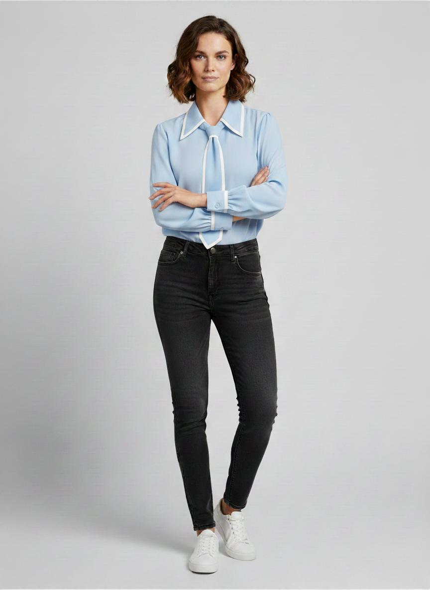 Andrea | Women’s Contrast Tie Long Sleeve Blouse