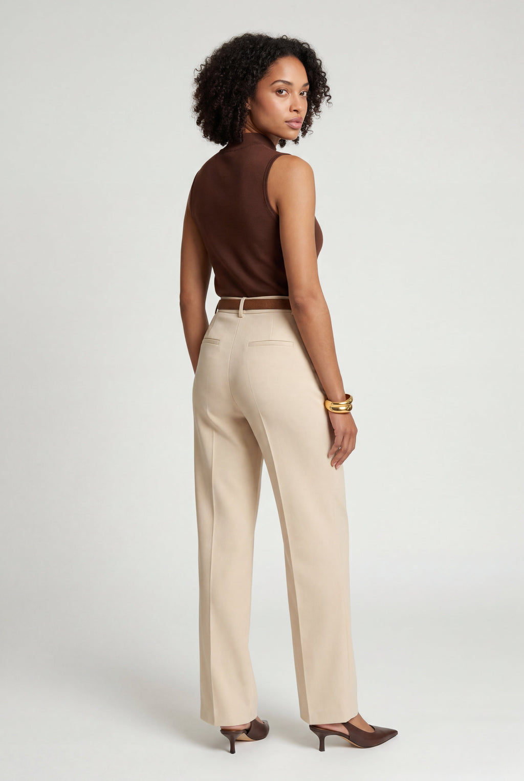 Lia | Light Beige High-waisted Straight-leg Tailored Trousers