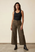 Lia | Olive Green Leopard Print Wide-leg High-waisted Trousers