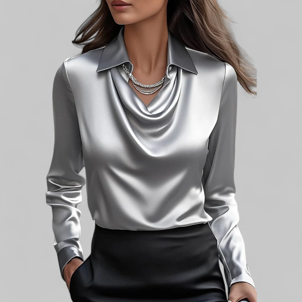 Dayna | Women's Draped Collared Long Sleeve Blouse