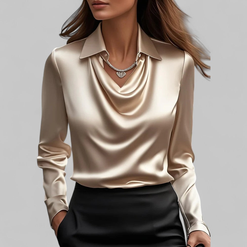 Dayna | Women's Draped Collared Long Sleeve Blouse