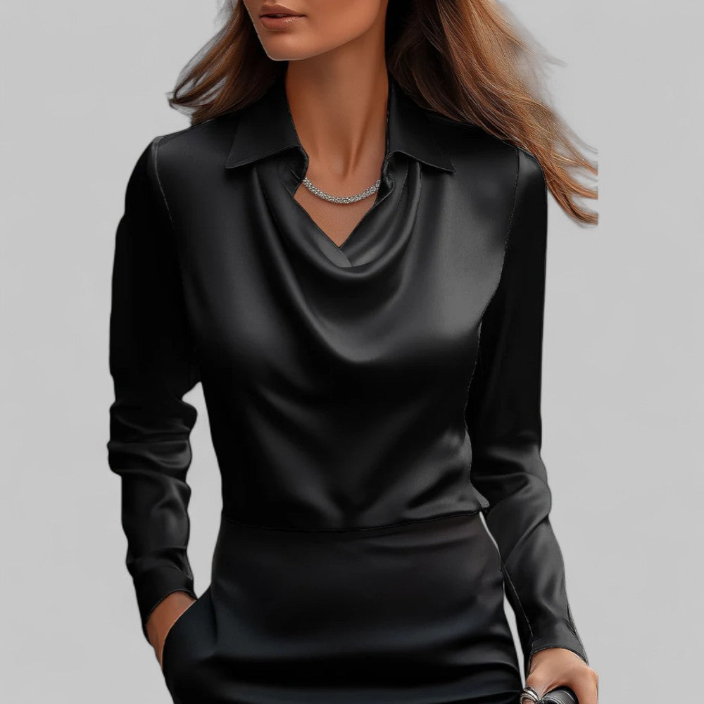 Dayna | Women's Draped Collared Long Sleeve Blouse