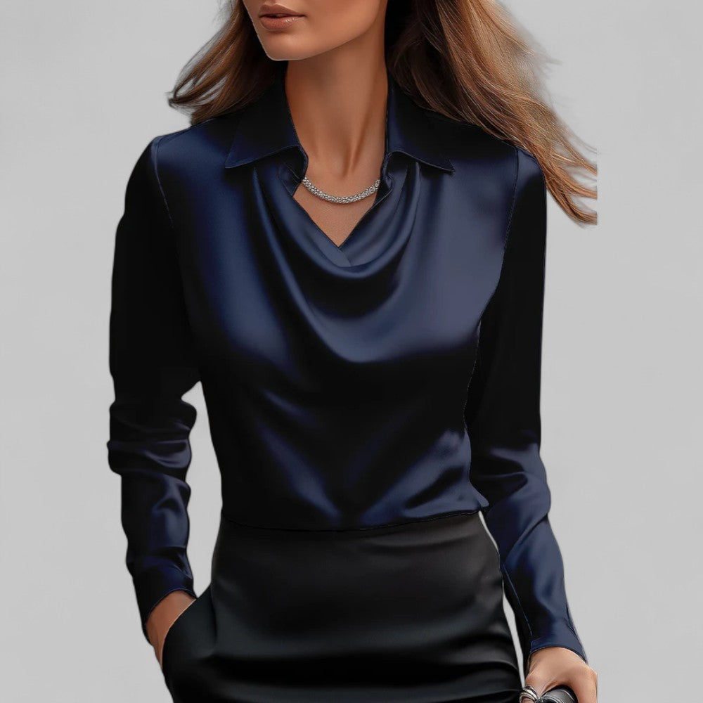 Dayna | Women's Draped Collared Long Sleeve Blouse