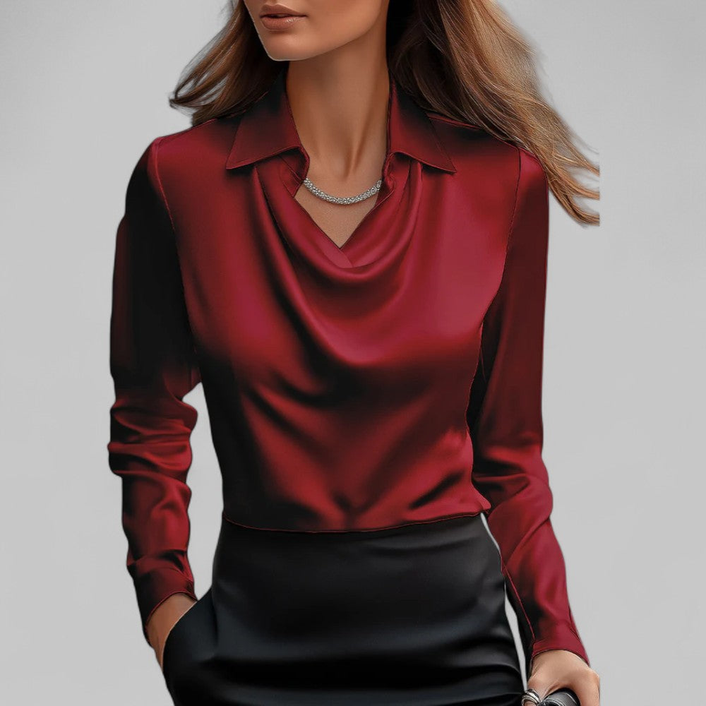 Dayna | Women's Draped Collared Long Sleeve Blouse