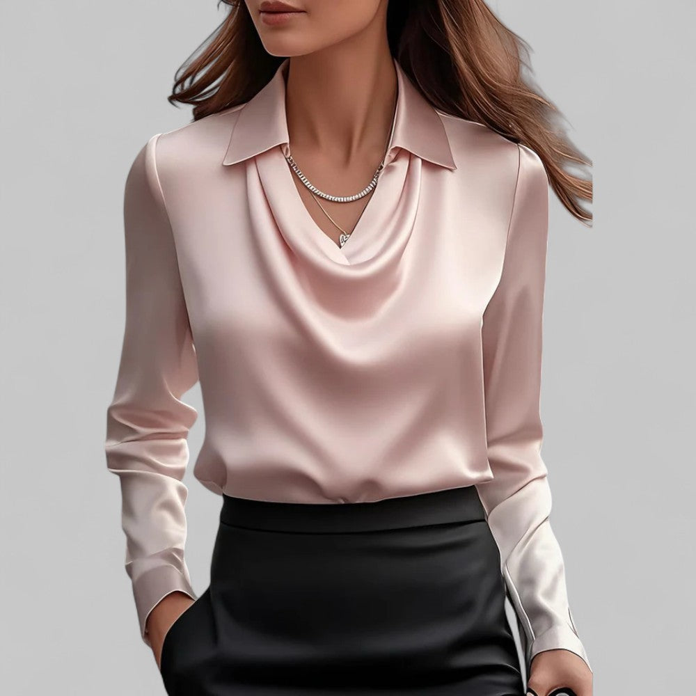 Dayna | Women's Draped Collared Long Sleeve Blouse