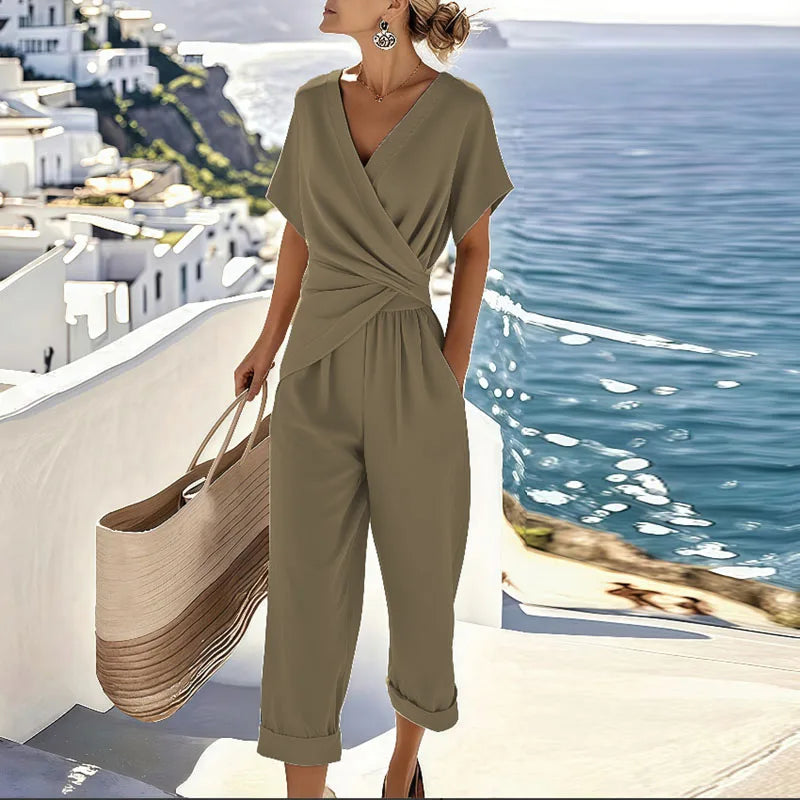 Fenna | Women’s V-Neck Short Sleeve Two Piece Set