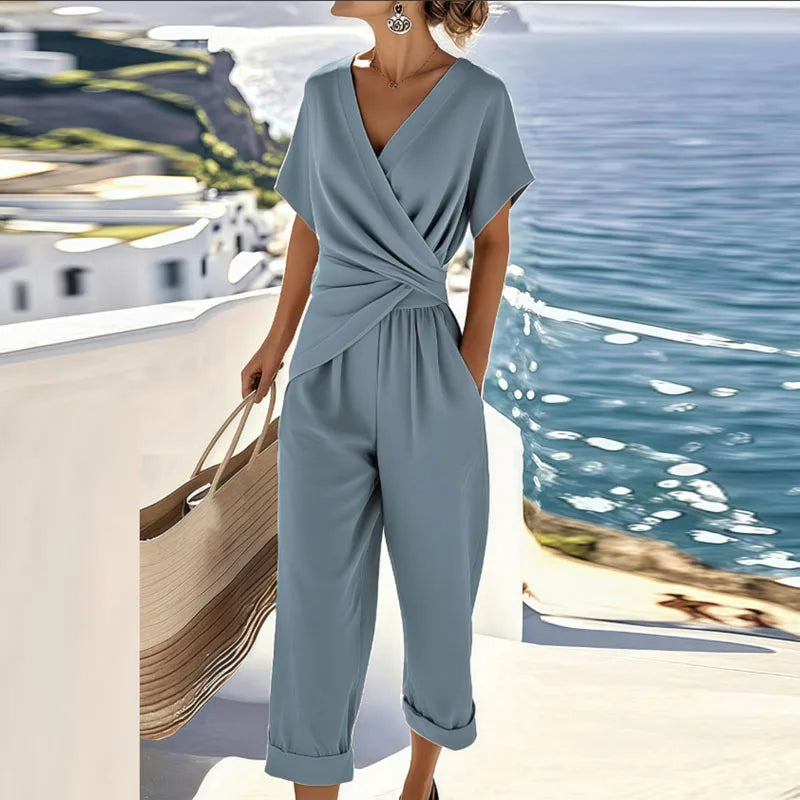 Fenna | Women’s V-Neck Short Sleeve Two Piece Set
