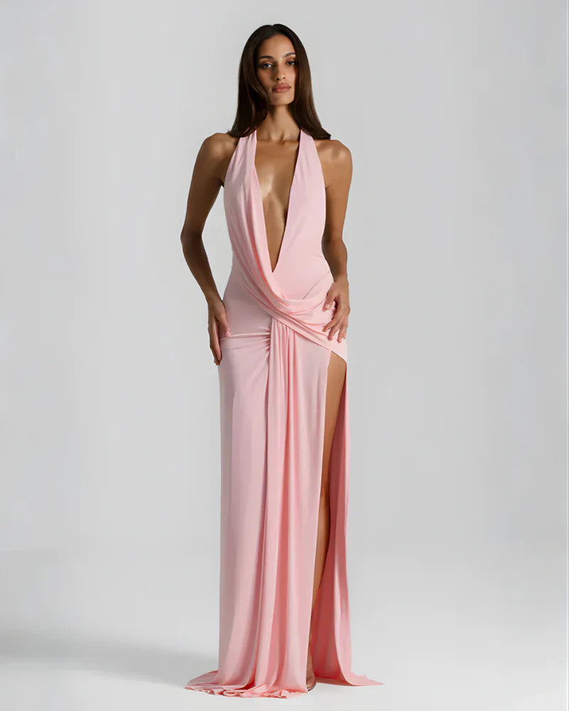Mary | Women’s Halter Neck Backless High Slit Prom Dress