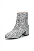 Lia | Glitter Block Heel Ankle Boots with Side Zip
